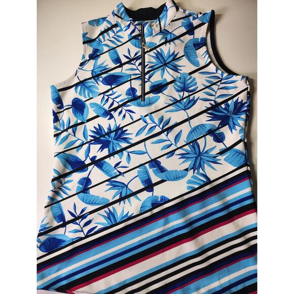 TAIL Women's Sleeveless Blue Tropical Active Golf Top SZ S - Picture 3 of 7